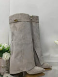 Amara Shoes Metal Buckle Mid Leg Knee High Boot Thick Heel (À Faire photos)