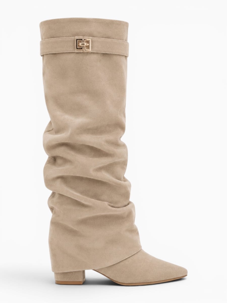 Amara Shoes Metal Buckle Mid Leg Knee High Boot Thick Heel (À Faire photos)
