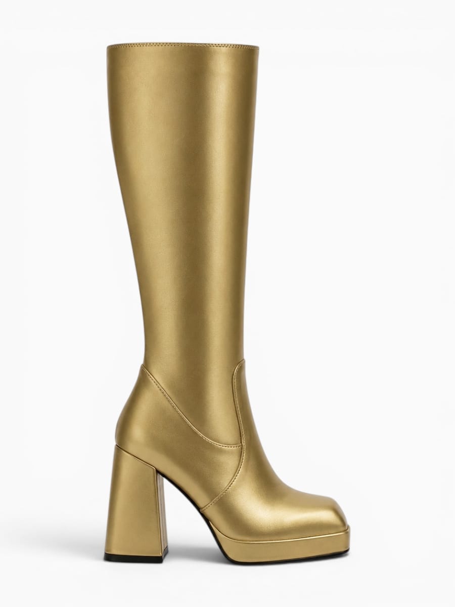 Amara Shoes Metallic Platform Knee-High Boots