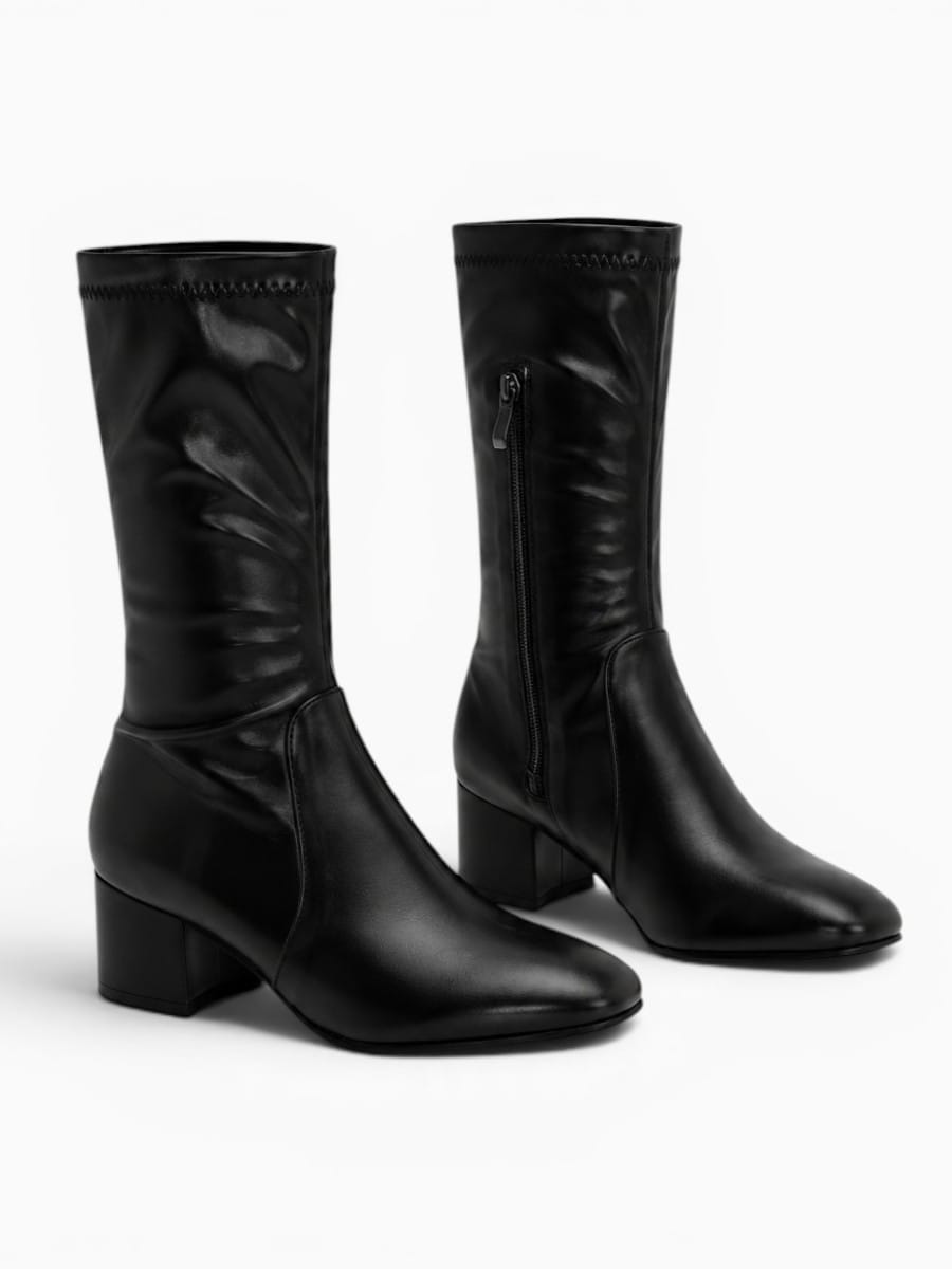Amara Shoes Mid Calf Block Heel Boots