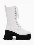 Amara Shoes Mid Calf Boot Square Toe Lace Up Inner Zip Platform