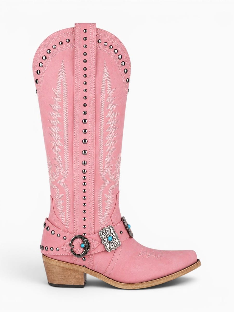 Amara Shoes Mid Calf Embroidered Western Pointed Toe Boots