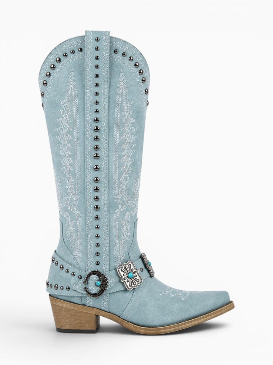 Amara Shoes Mid Calf Embroidered Western Pointed Toe Boots