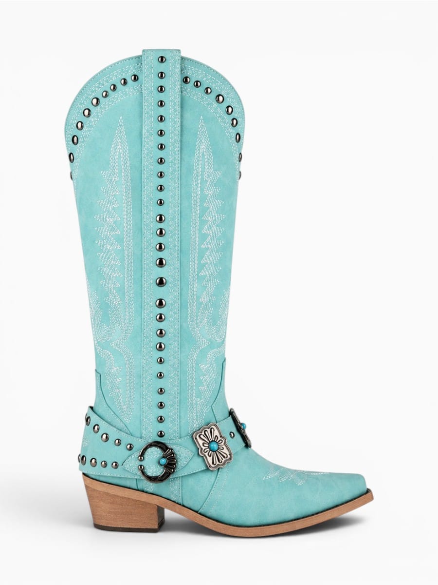 Amara Shoes Mid Calf Embroidered Western Pointed Toe Boots