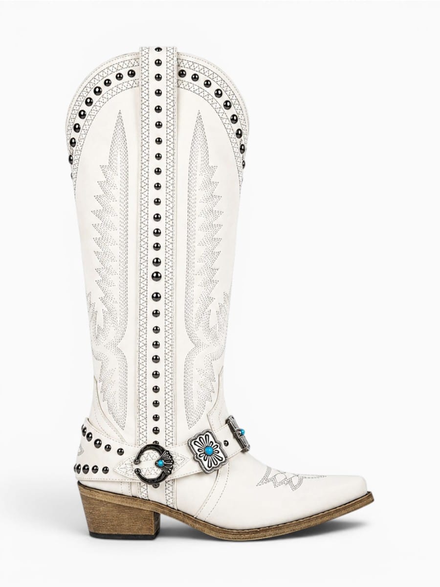 Amara Shoes Mid Calf Embroidered Western Pointed Toe Boots