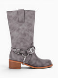 Amara Shoes Mid Calf Western Buckle Strap Block Heel Boots Women