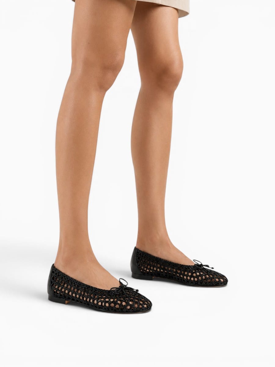 Amara Shoes Onlymaker Women Round Toe Black Mesh Ballet flats