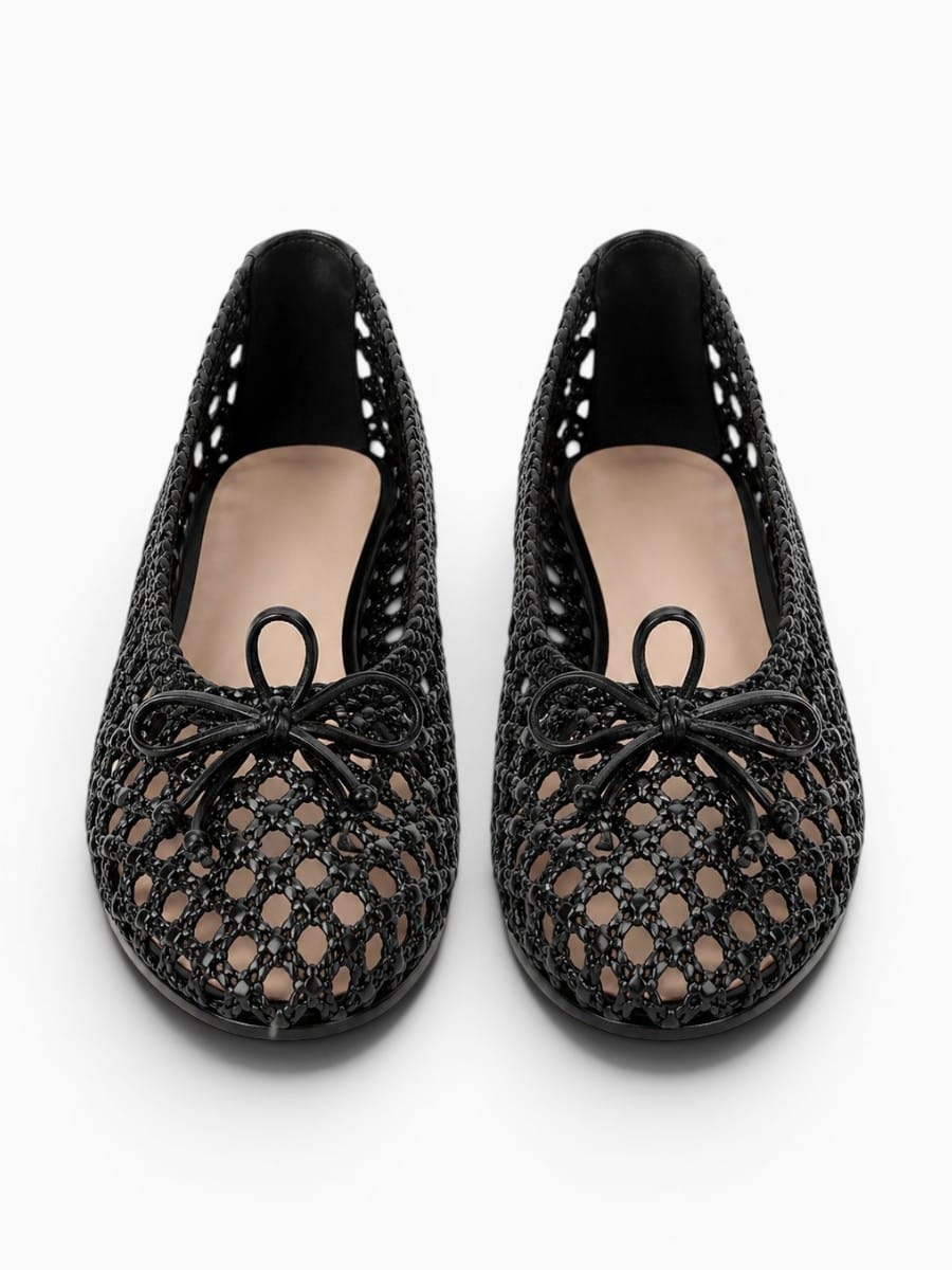 Amara Shoes Onlymaker Women Round Toe Black Mesh Ballet flats