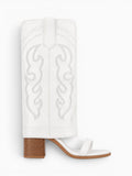 Amara Shoes Open Toe Embroidery Mid Calf Heeled Boots