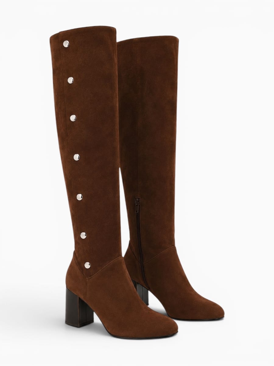Amara Shoes Over Knee Boot Wide Calf Chunky Heel Side Zip Fold