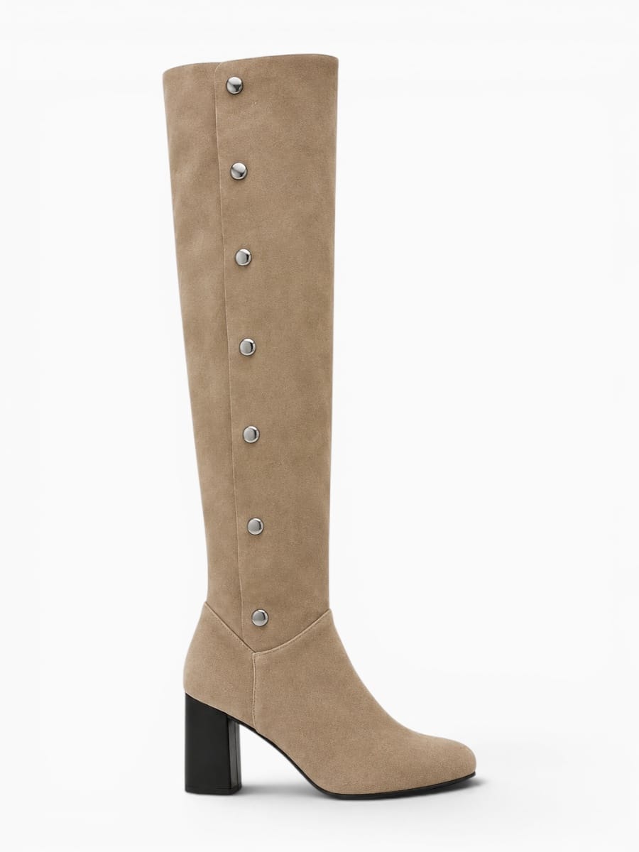 Amara Shoes Over Knee Boot Wide Calf Chunky Heel Side Zip Fold