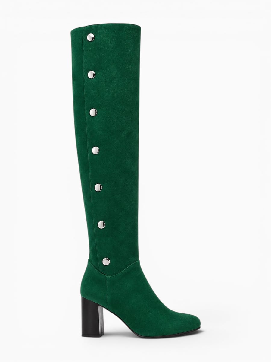 Amara Shoes Over Knee Boot Wide Calf Chunky Heel Side Zip Fold