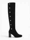 Amara Shoes Over Knee Boot Wide Calf Chunky Heel Side Zip Fold