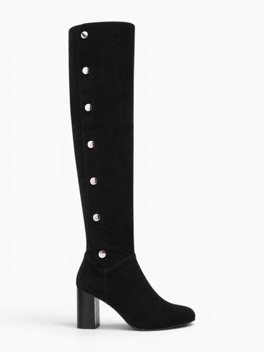 Amara Shoes Over Knee Boot Wide Calf Chunky Heel Side Zip Fold