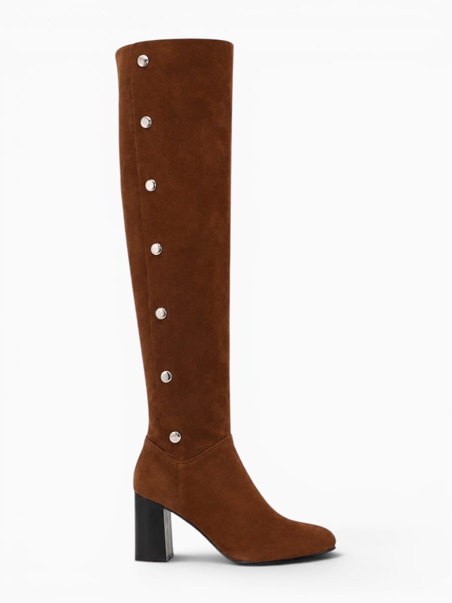 Amara Shoes Over Knee Boot Wide Calf Chunky Heel Side Zip Fold