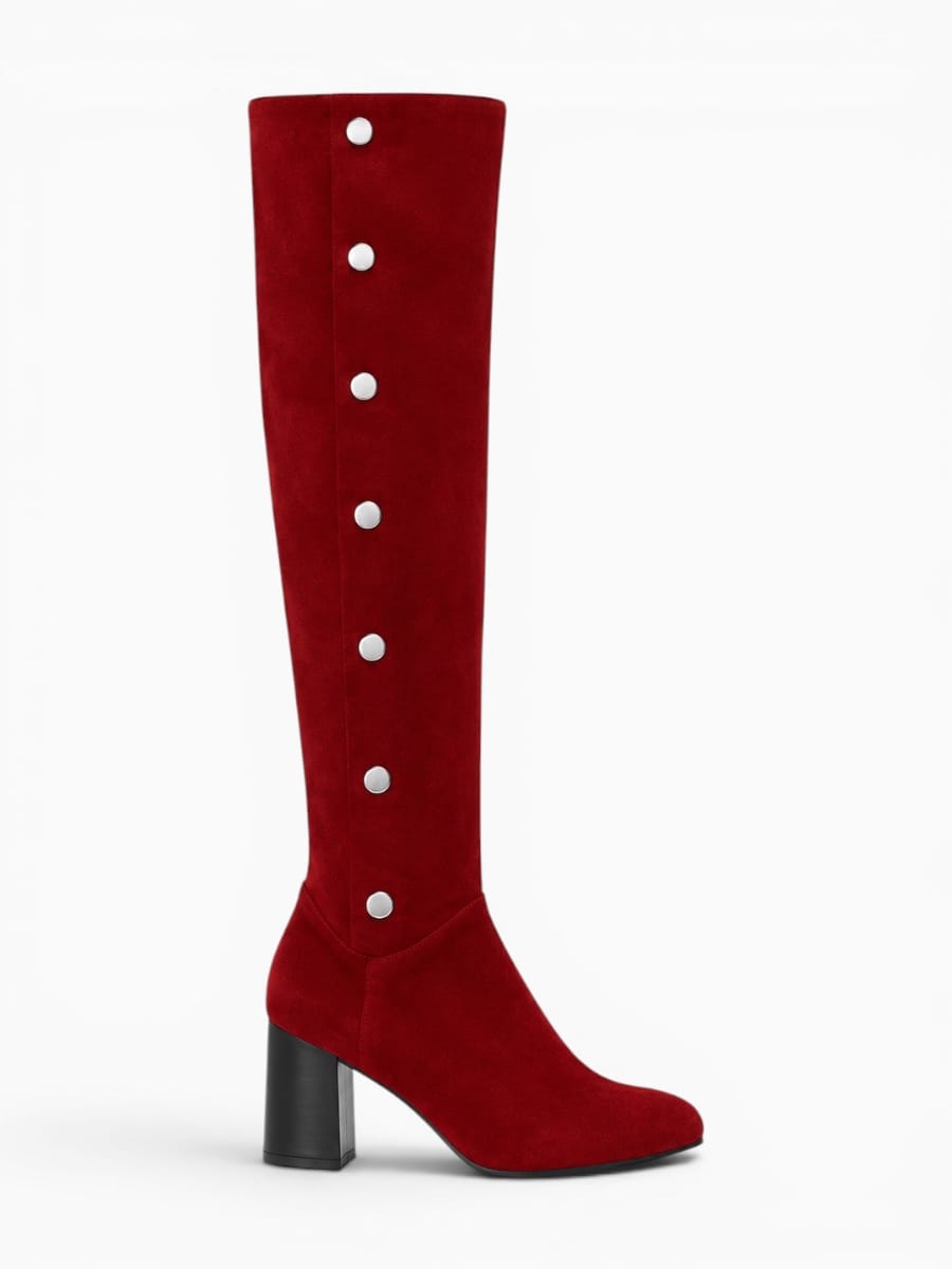 Amara Shoes Over Knee Boot Wide Calf Chunky Heel Side Zip Fold