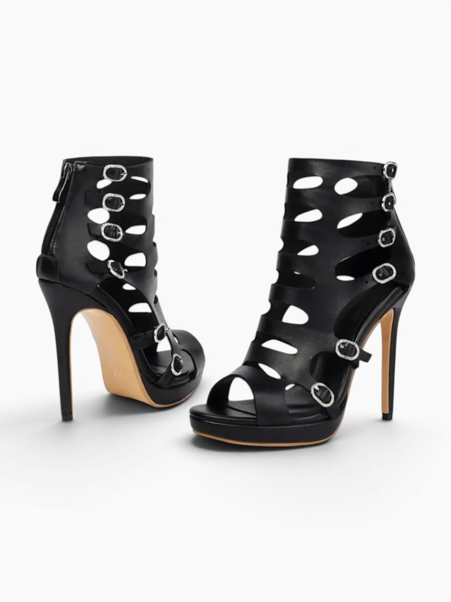Amara Shoes Peep Toe Buckle Strap Stiletto Gladiator Sandals