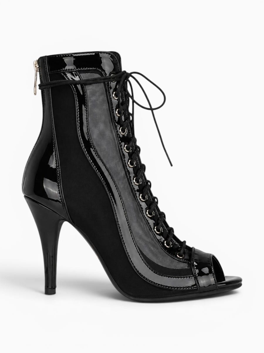 Amara Shoes Peep Toe Lace Up Heeled Boots