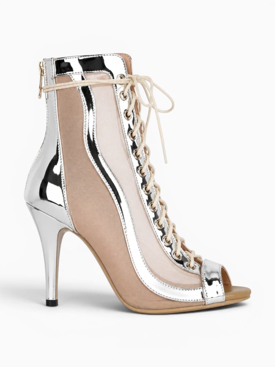 Amara Shoes Peep Toe Lace Up Heeled Boots