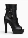 Amara Shoes Peep Toe Sandal Boot Platform Block Heel Inner Zip