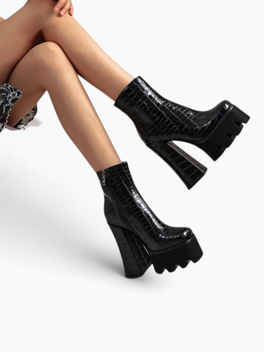 Amara Shoes Platform Ankle Boot Square Toe Warm Zipper