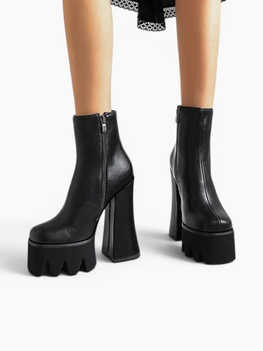 Amara Shoes Platform Ankle Boot Square Toe Warm Zipper