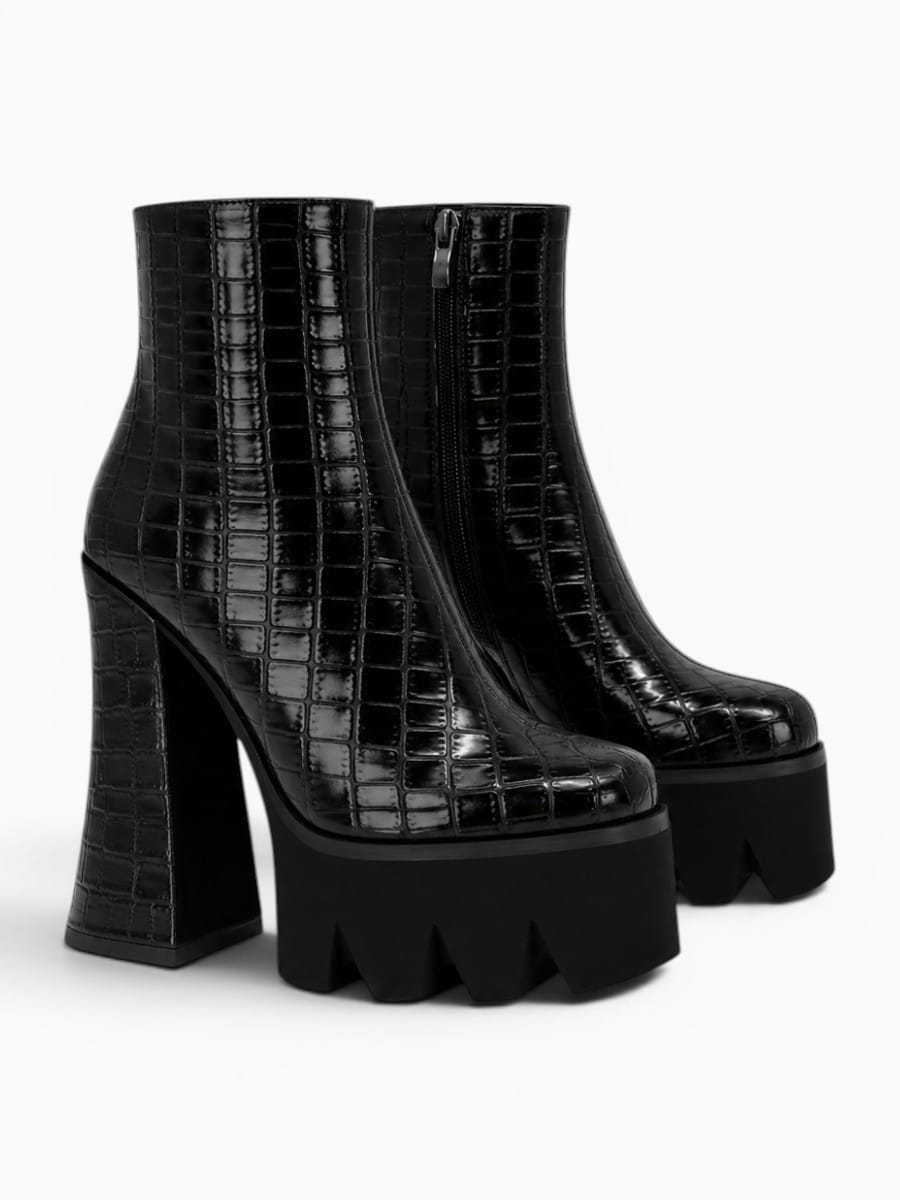 Amara Shoes Platform Ankle Boot Square Toe Warm Zipper