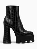 Amara Shoes Platform Ankle Boot Square Toe Warm Zipper