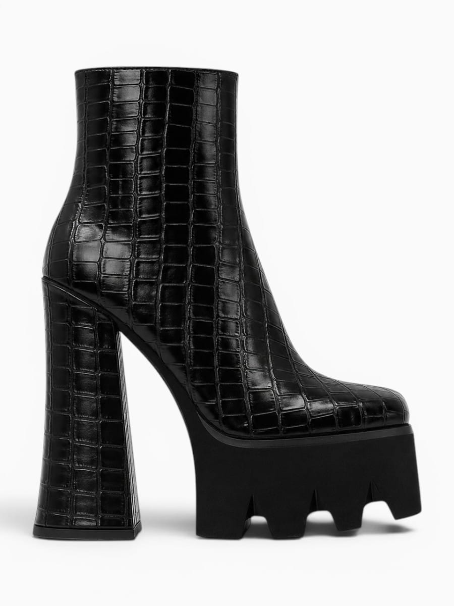 Amara Shoes Platform Ankle Boot Square Toe Warm Zipper