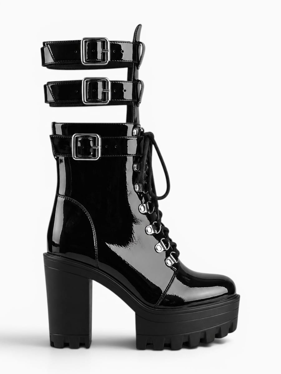 Amara Shoes Platform Buckle Combat Boots