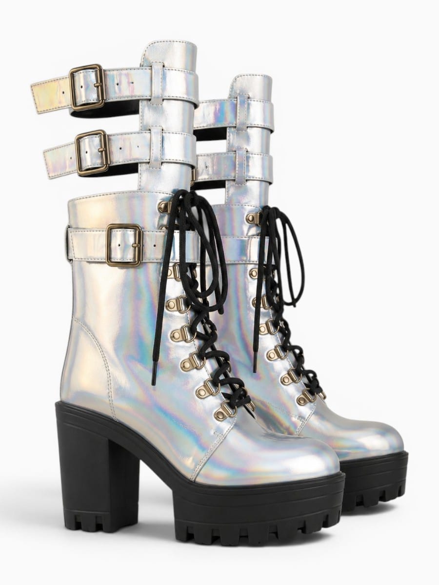 Amara Shoes Platform Buckle Combat Boots