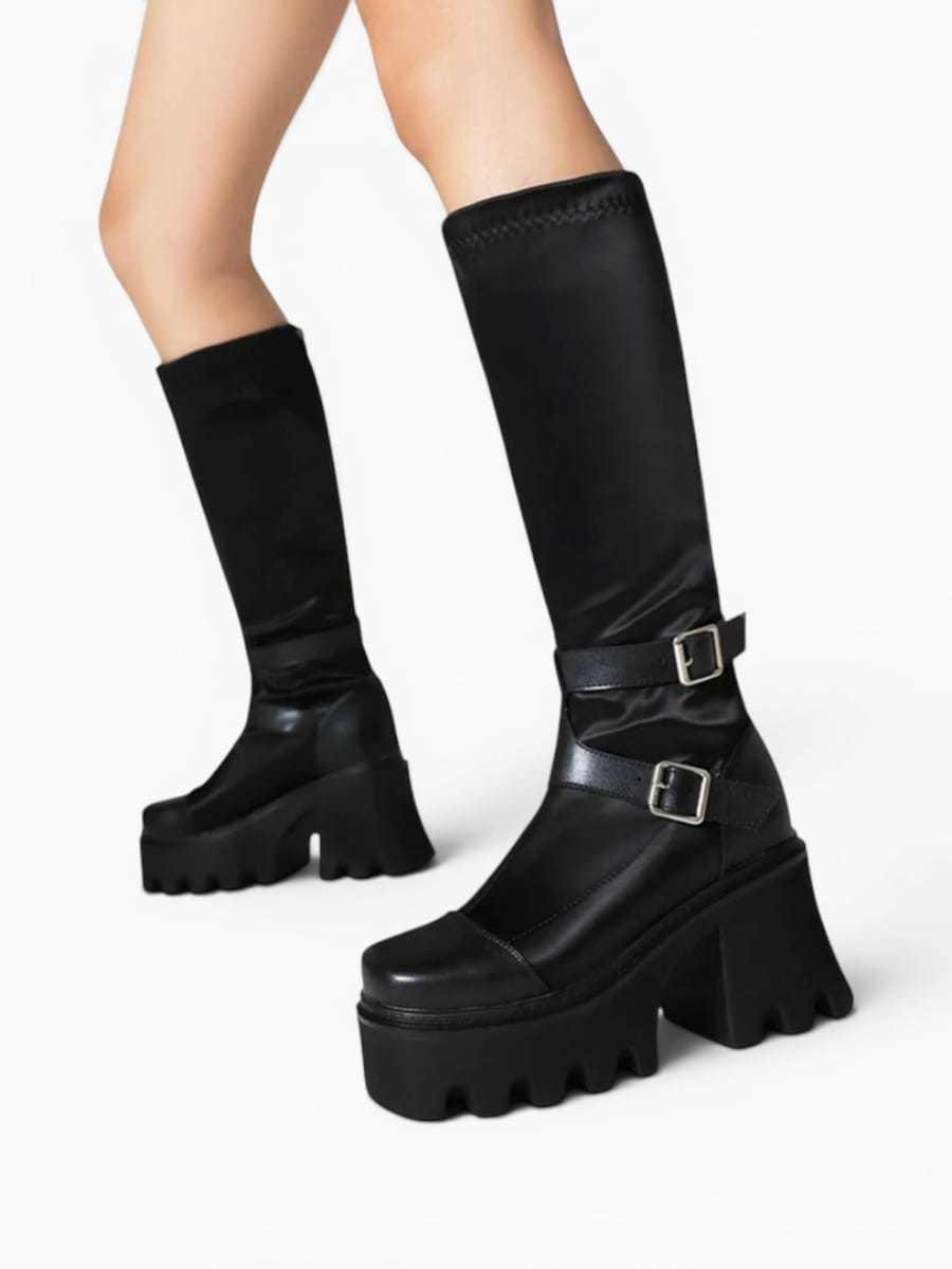 Amara Shoes Platform Knee-High Buckle Boots