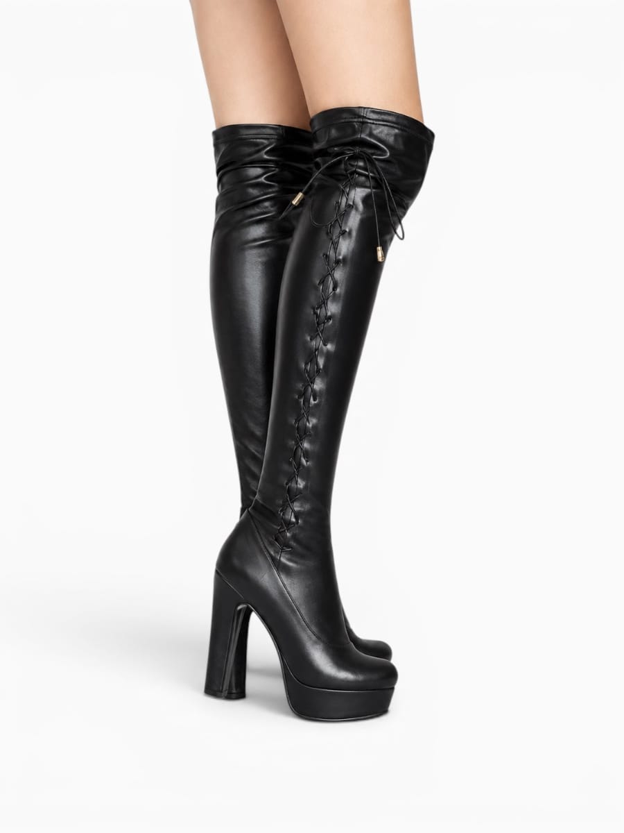 Amara Shoes Platform Lace Up Thigh Boots