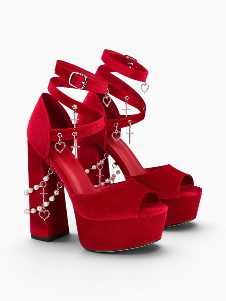 Amara Shoes Platform Peep Toe Ankle Strap Charm Block Heel Sandals