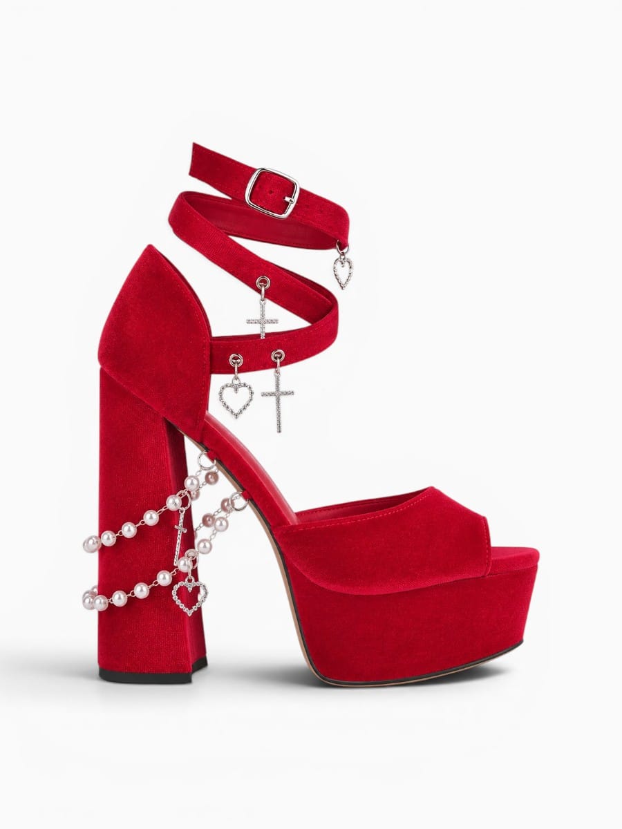 Amara Shoes Platform Peep Toe Ankle Strap Charm Block Heel Sandals