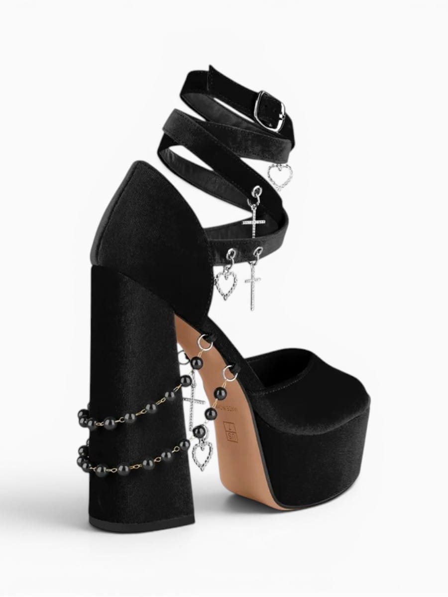 Amara Shoes Platform Peep Toe Ankle Strap Charm Block Heel Sandals