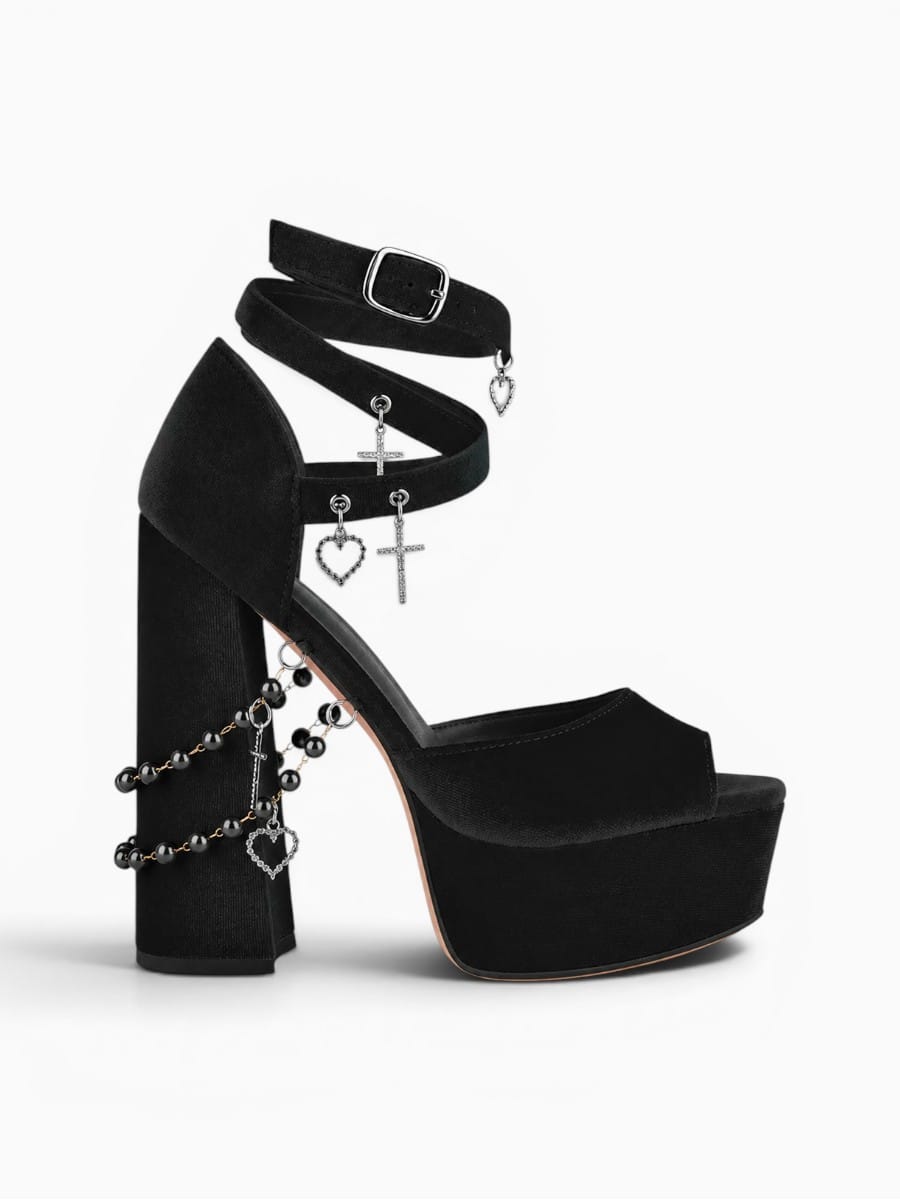 Amara Shoes Platform Peep Toe Ankle Strap Charm Block Heel Sandals