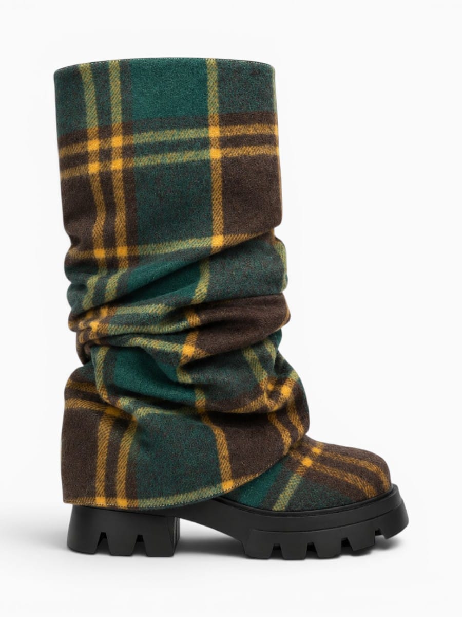 Amara Shoes Platform Pleated Fold Over Mid Calf Boots