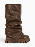 Amara Shoes Platform Pleated Fold Over Mid Calf Boots