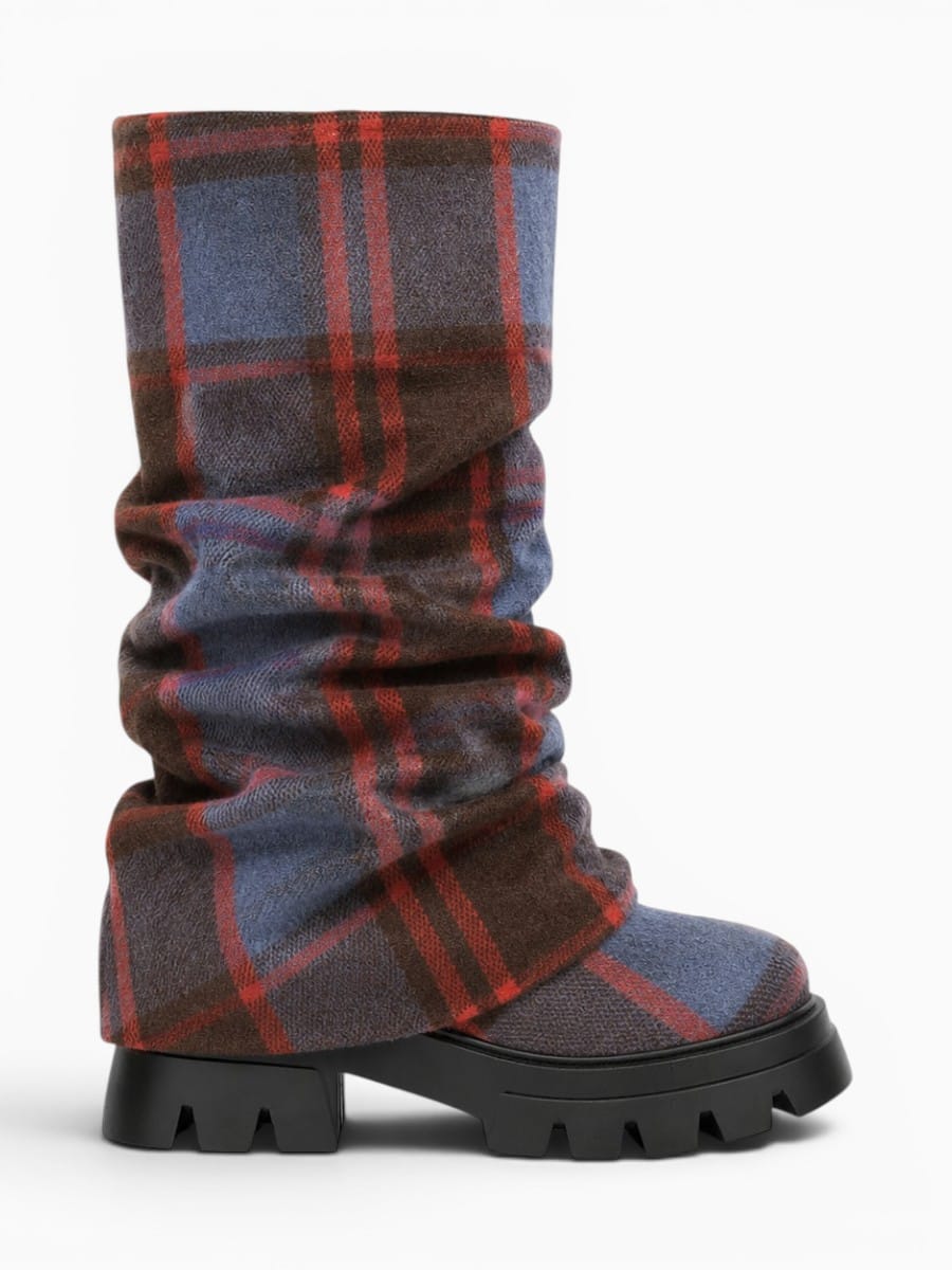 Amara Shoes Platform Pleated Fold Over Mid Calf Boots