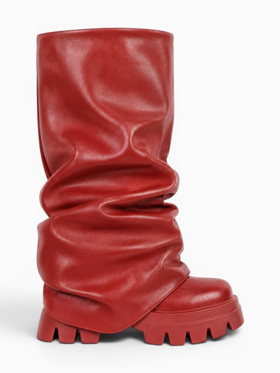 Amara Shoes Platform Pleated Fold Over Mid Calf Boots