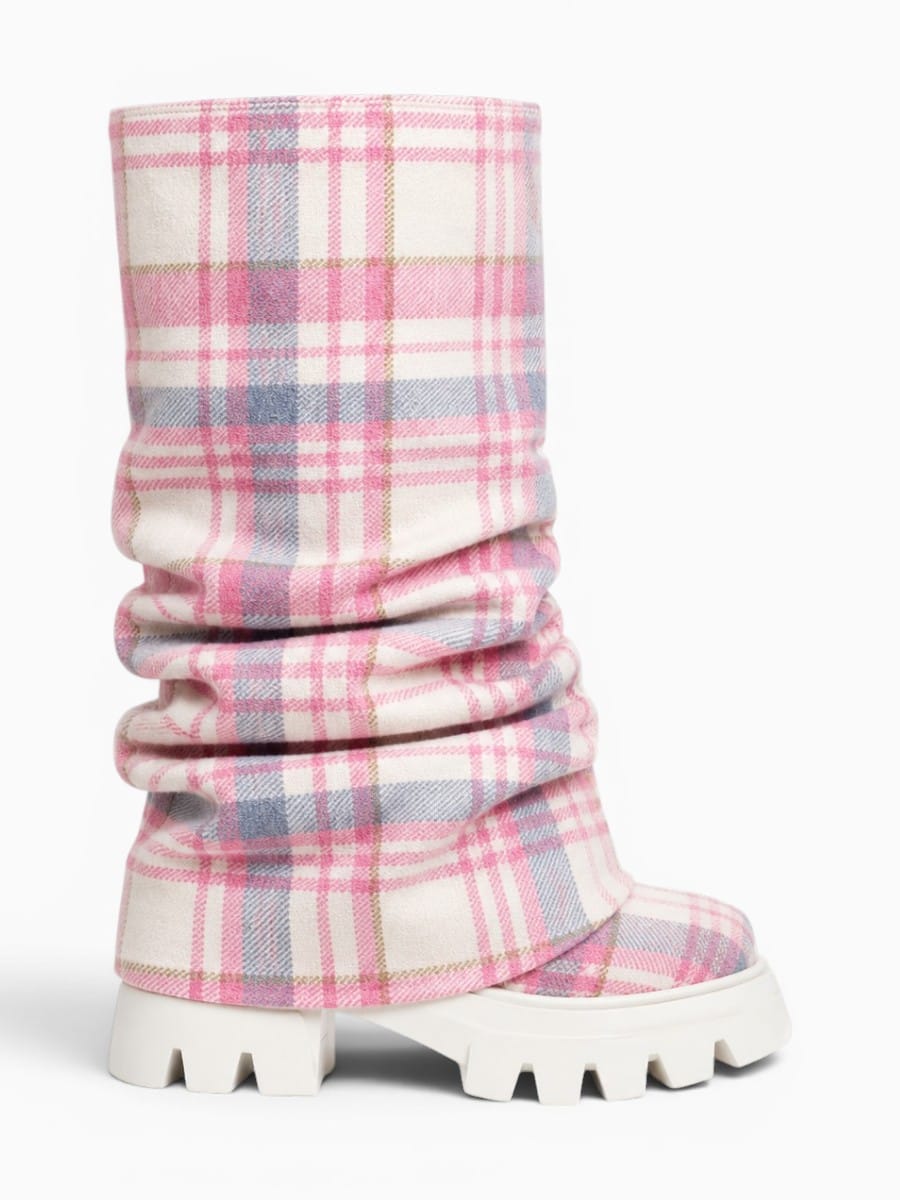 Amara Shoes Platform Pleated Fold Over Mid Calf Boots