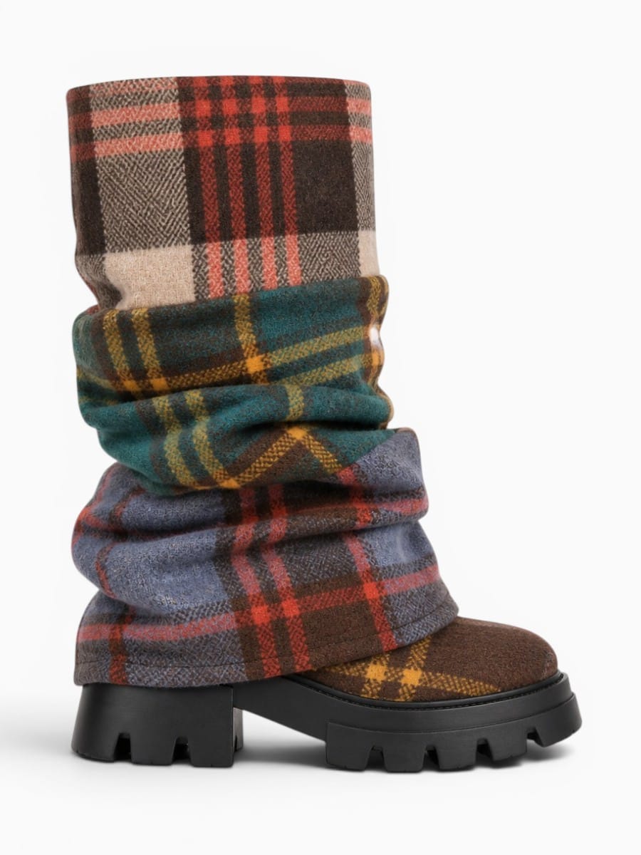 Amara Shoes Platform Pleated Fold Over Mid Calf Boots