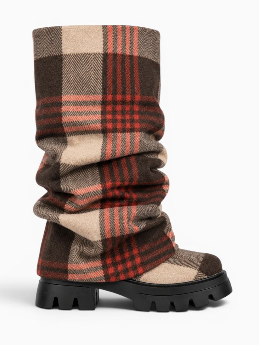 Amara Shoes Platform Pleated Fold Over Mid Calf Boots