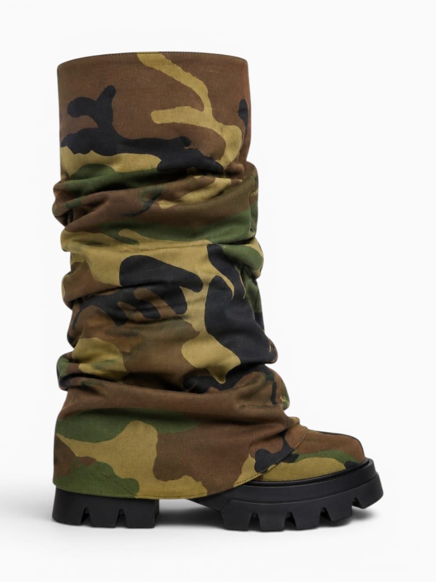 Amara Shoes Platform Pleated Fold Over Mid Calf Boots