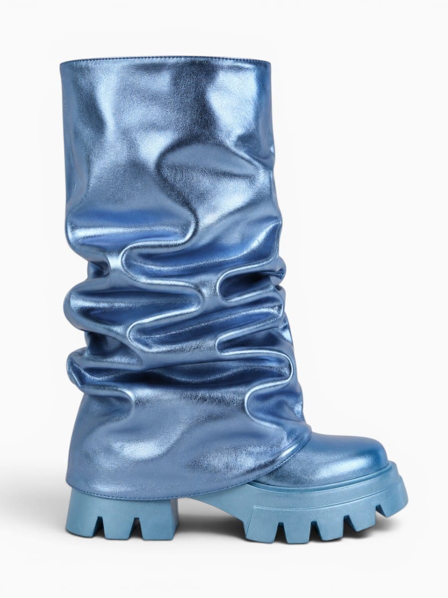 Amara Shoes Platform Pleated Fold Over Mid Calf Boots
