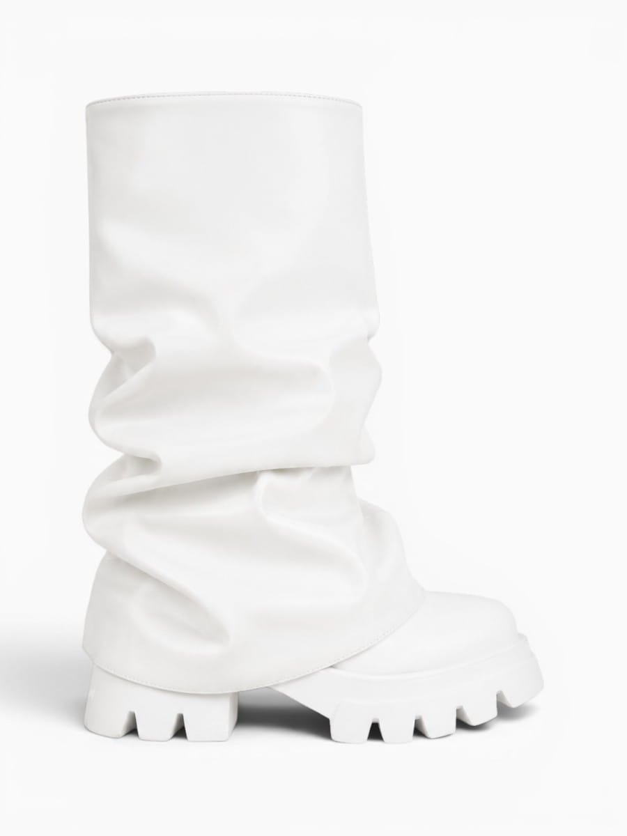 Amara Shoes Platform Pleated Fold Over Mid Calf Boots