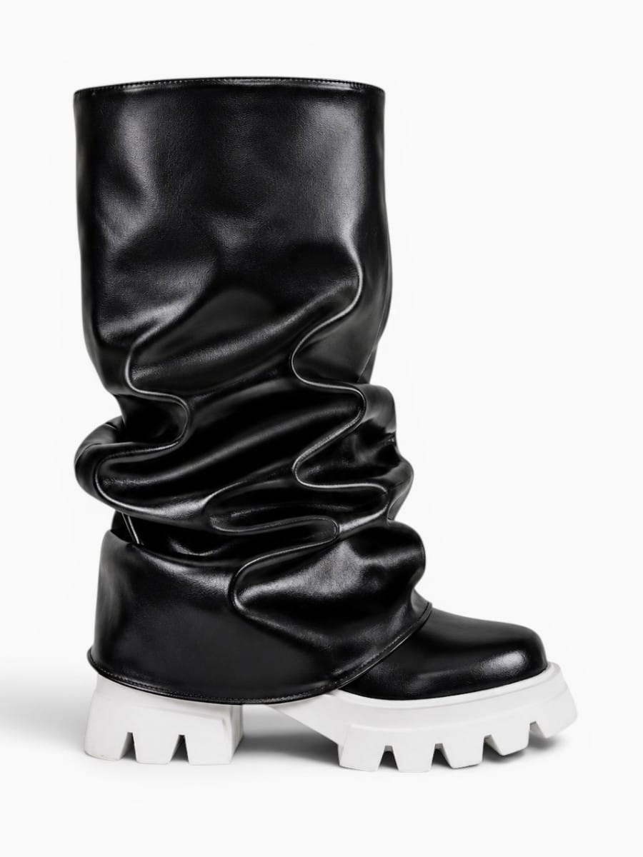 Amara Shoes Platform Pleated Fold Over Mid Calf Boots