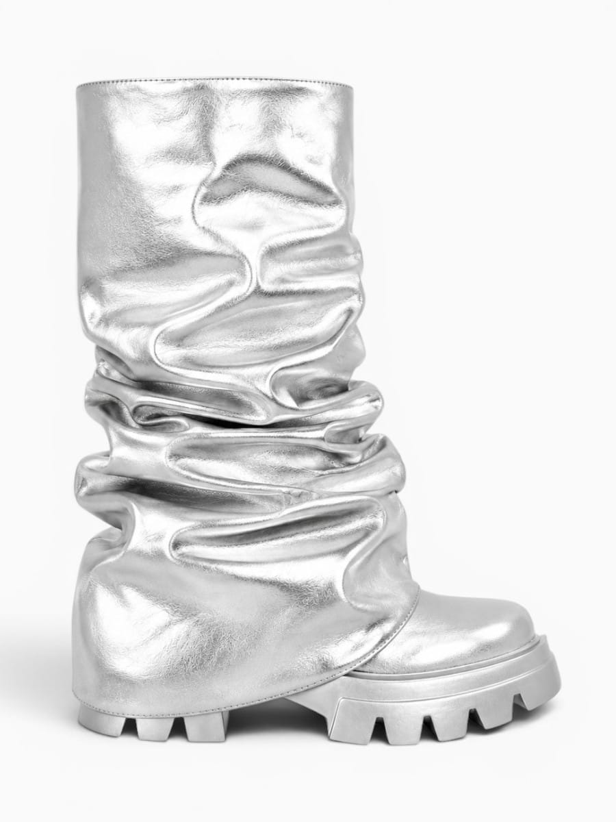 Amara Shoes Platform Pleated Fold Over Mid Calf Boots