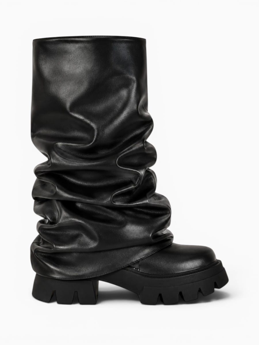 Amara Shoes Platform Pleated Fold Over Mid Calf Boots